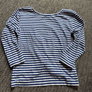 J. Crew Blue and White Striped Knot Back Shirt Sz Medium Nautical Coastal Scandi